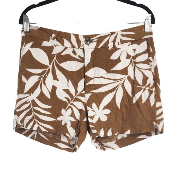 Old Navy Brown Tropical Print Linen Blend Shorts Womens Size 4 - Picture 1 of 3